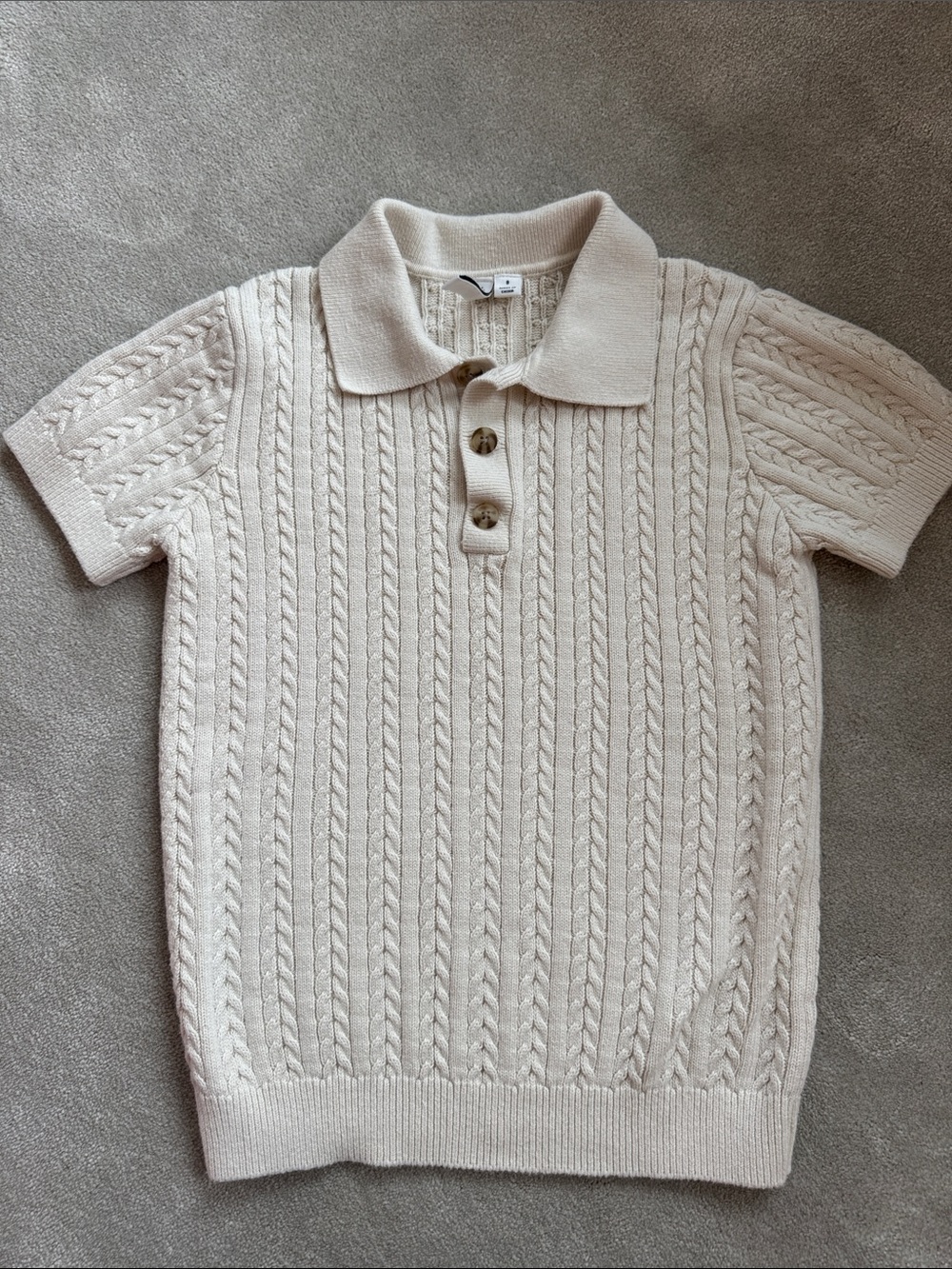 Boys Janie and Jack Cream Cable Knit Polo, size 8
